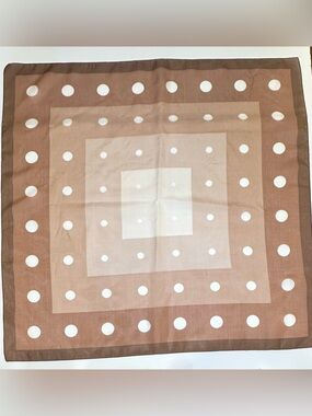 VTG 1970s Shades of Brown Geometric & Polka Dot Square Scarf Italy